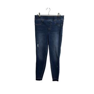 SPANX Jeans Womens Medium Blue Distressed Skinny Pull On Ankle Raw Hem